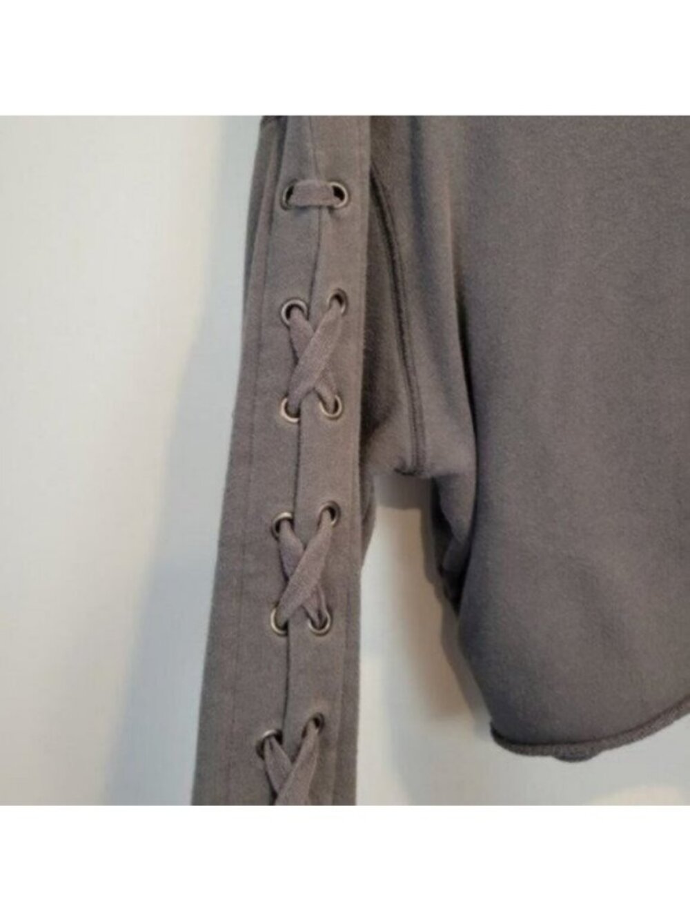 Victoria's Secret PINK | Lace up Sleeve Cropped Hoodie Sweatshirt Gray - Picture 5 of 7